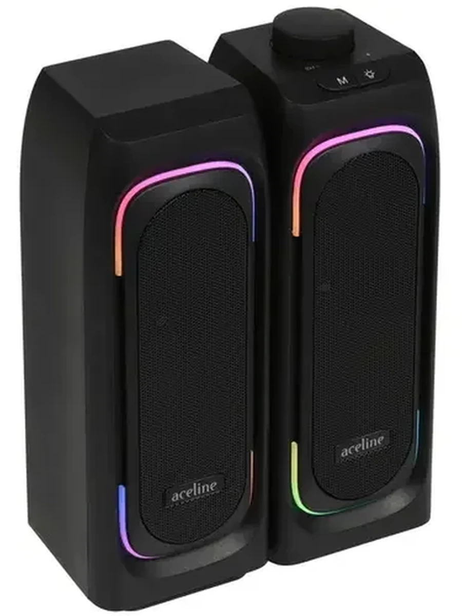Саундбар Aceline ASB 200 [2x2Вт, пласт, RGB подсветка, питание USB, bluetooth, чёрный]