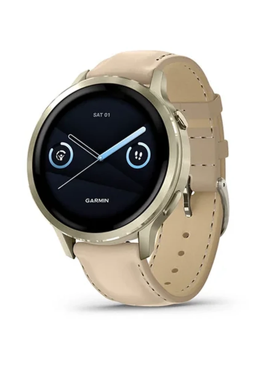 Garmin Venu 4 – 41mm, Lunar Gold with Bone Silicone Band and Light Sand Leather Band