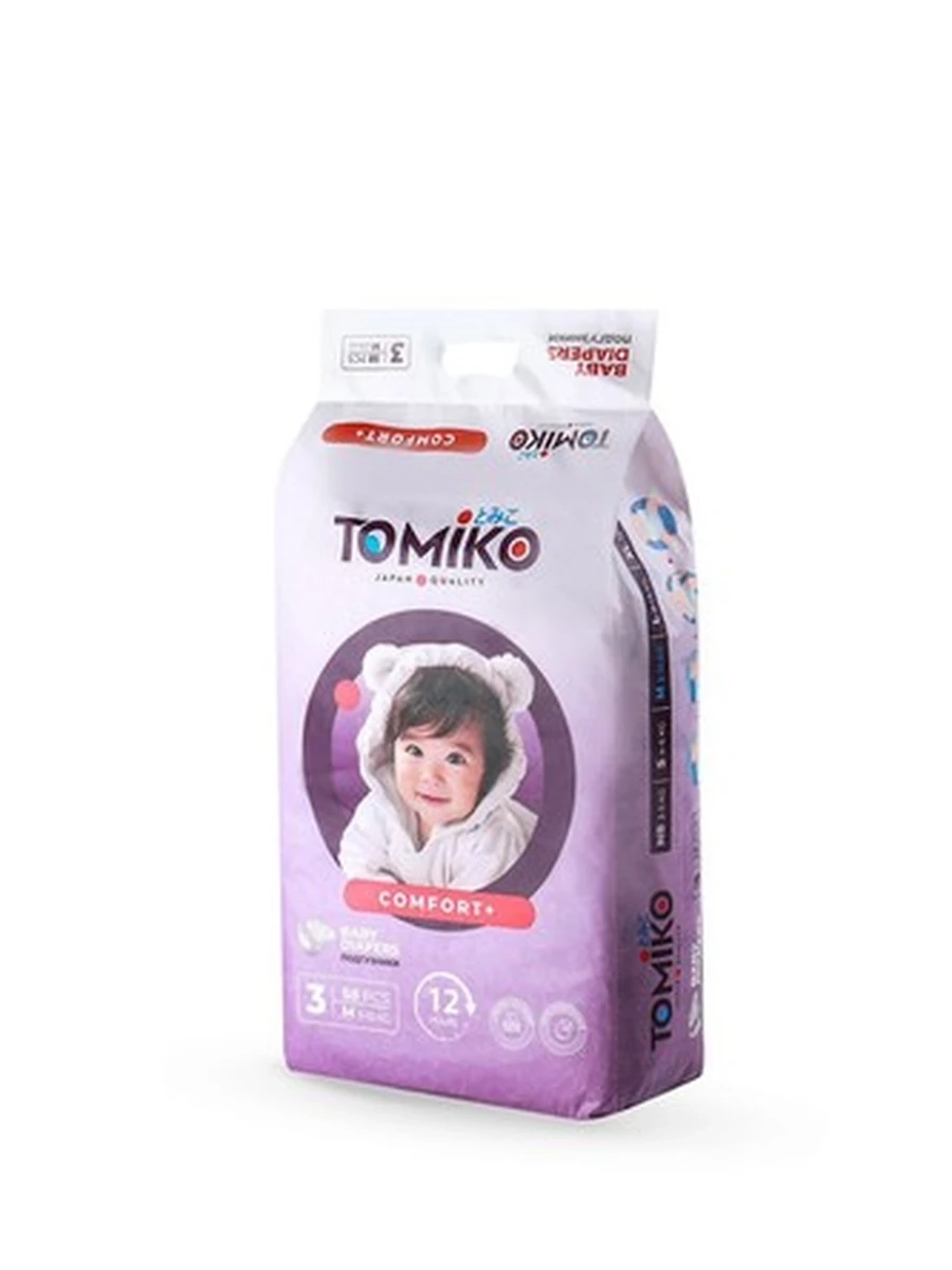 TomiKo Подгузники на липучках Comfort+ М (5-10 кг) 58 шт