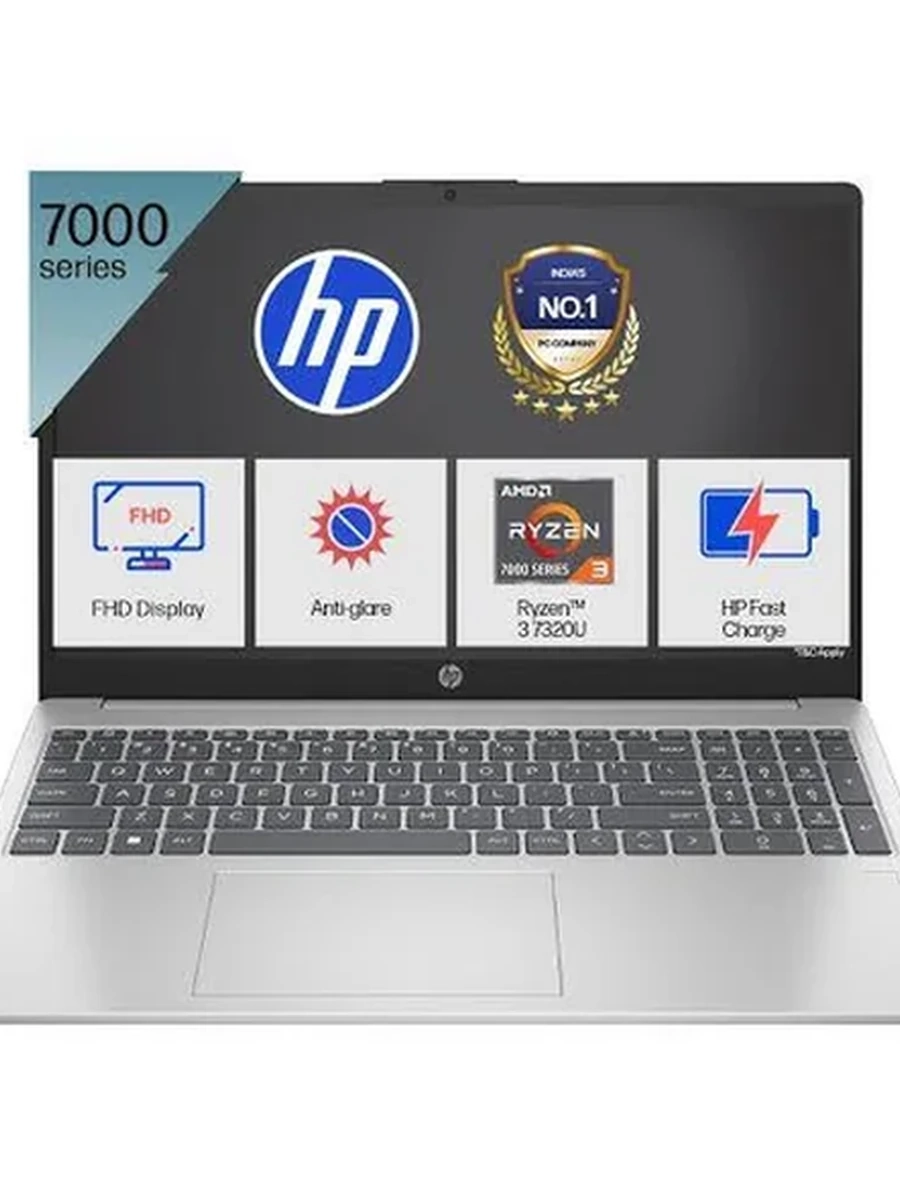 Ноутбук HP Ryzen 3 7320U, 15.6" FHD 250nits, 8GB DDR5, 512GB SSD, AMD Radeon 610M,(Подсветка клавиатуры), SILVER