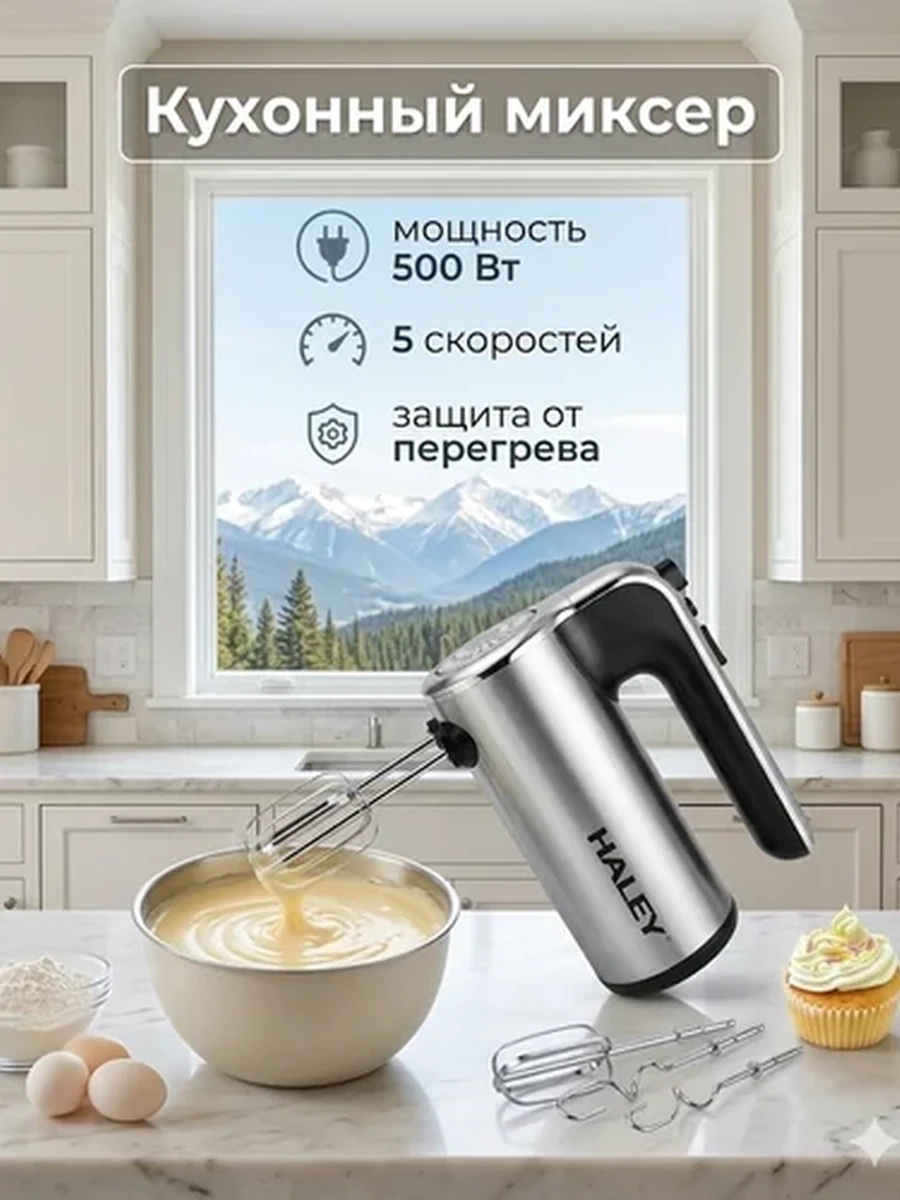Миксер для кухни - 5 режимов c венчиками и крюками для теста