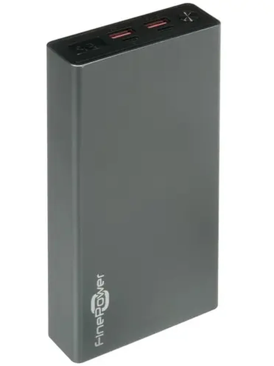 Портативный аккумулятор 30 000 mAh FinePower Bullet III (100W, 2xUSB-A(out), 2хUSB-C(in/out), Li-ion, металл, LCD, серый)