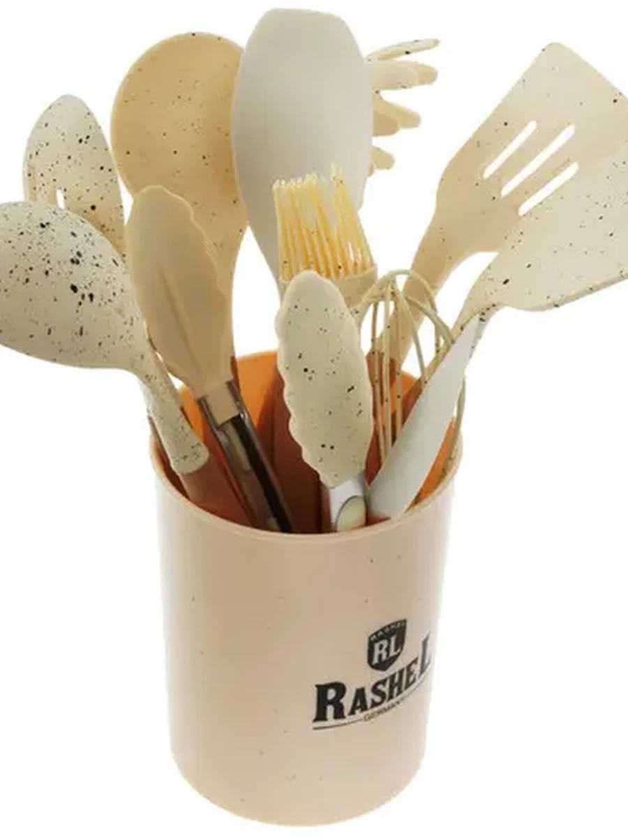 Набор кухонных предметов Rashel R-17012 [силикон, предметов - 12 шт, бежевый, коричневый]