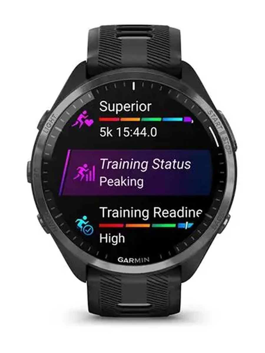 Умные часы Garmin Forerunner 965 Carbon Grey DLC Titanium Bezel with Black Case and Black/Powder Grey Silicone Band