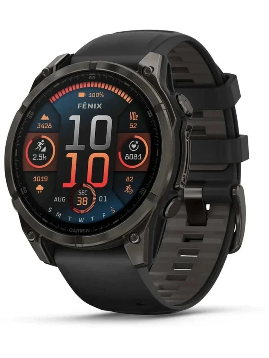 Умные часы Garmin Fenix 8 – 51 mm, AMOLED Sapphire, Carbon grey DLC titanium with Black/pebble grey silicone band