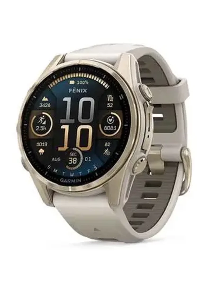 Умные часы Garmin Fenix 8 – 43 mm, AMOLED Sapphire, Soft Gold with Fog grey/dark sandstone silicone band