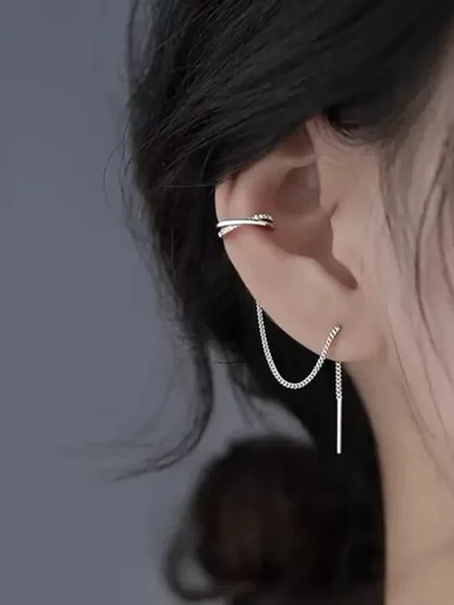 Серьги-цепочки протяжки серебро S925 тренд