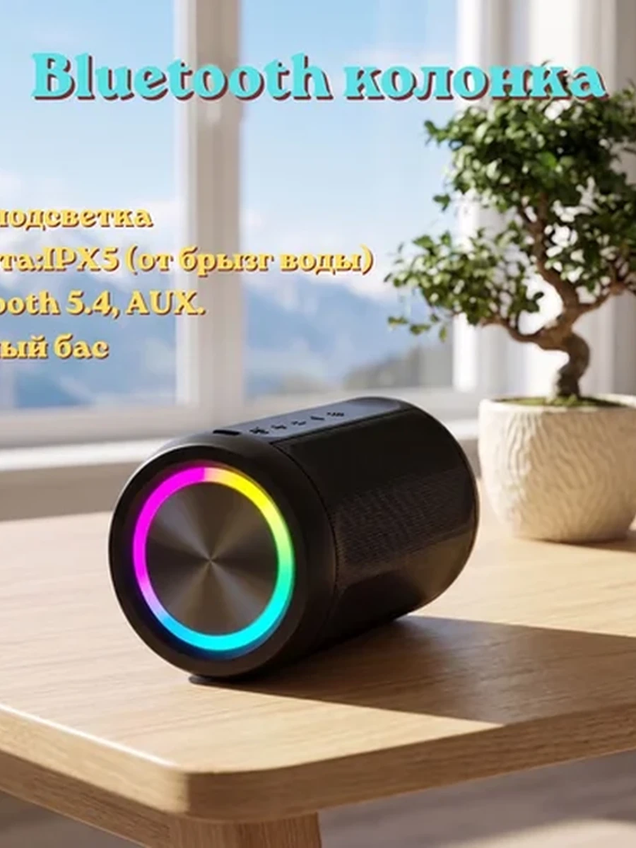 Портативная Bluetooth колонка с подсветкой и мощным басом
