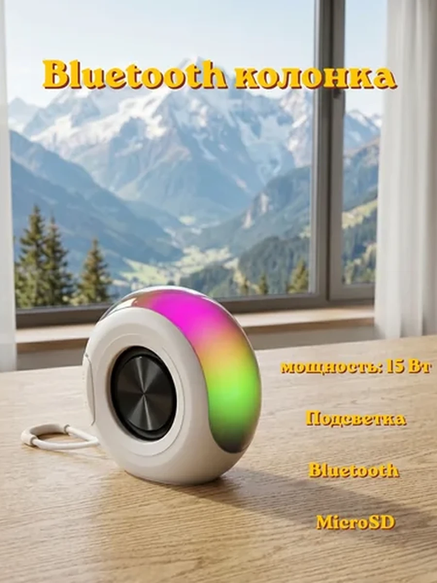 Портативная Bluetooth колонка - сферическая с подсветкой и Bluetooth