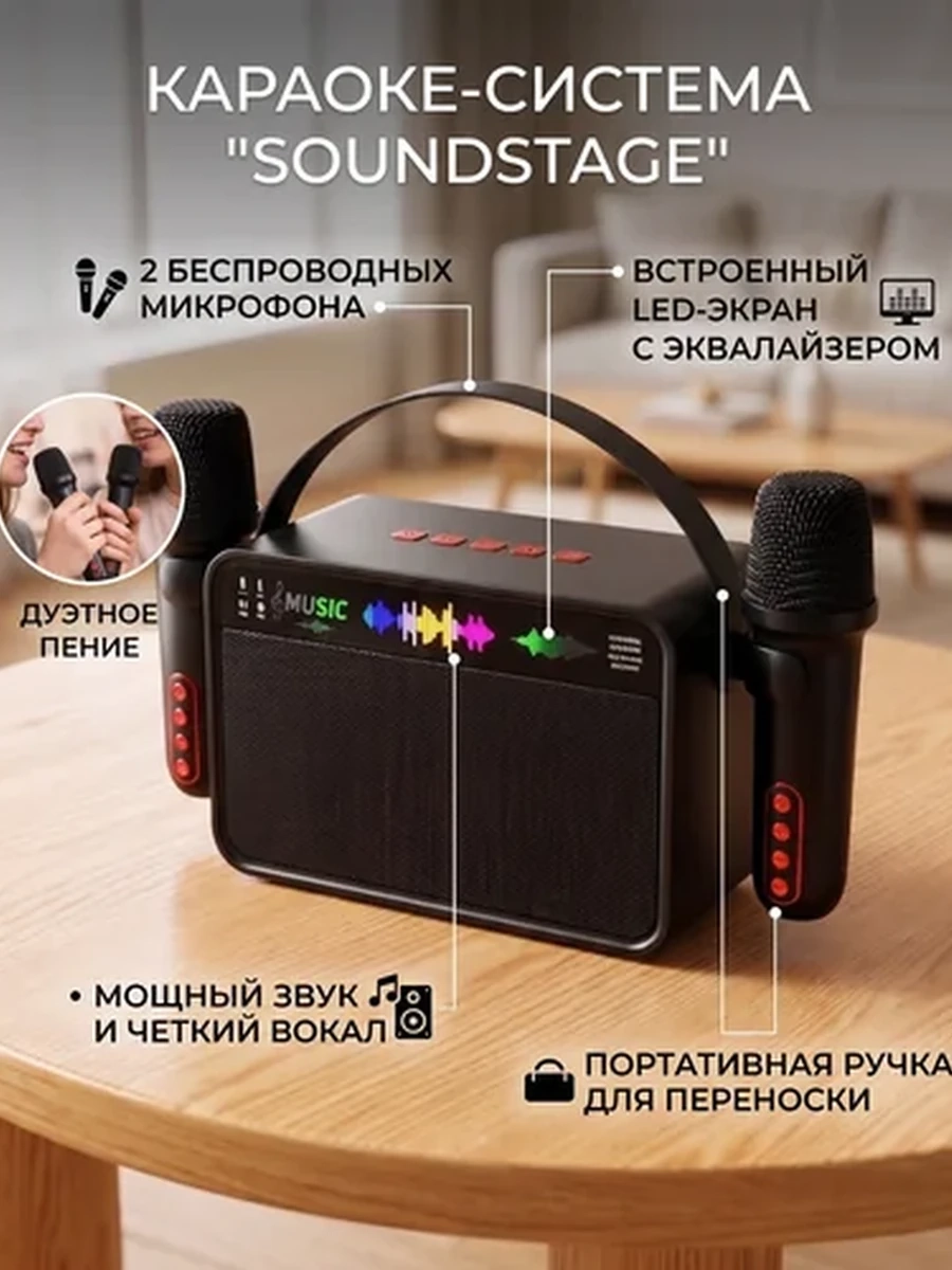 Беспроводная караоке колонка - с 2 микрофонами Bluetooth