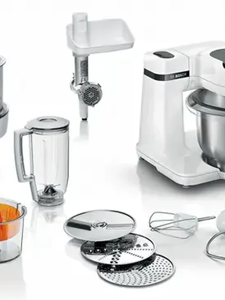 Кухонная машина Bosch MUMS2EW40 [700 Вт, чаша - 3.8 л, соковыжималка, мясорубка, блендер, терка, белый, черный]