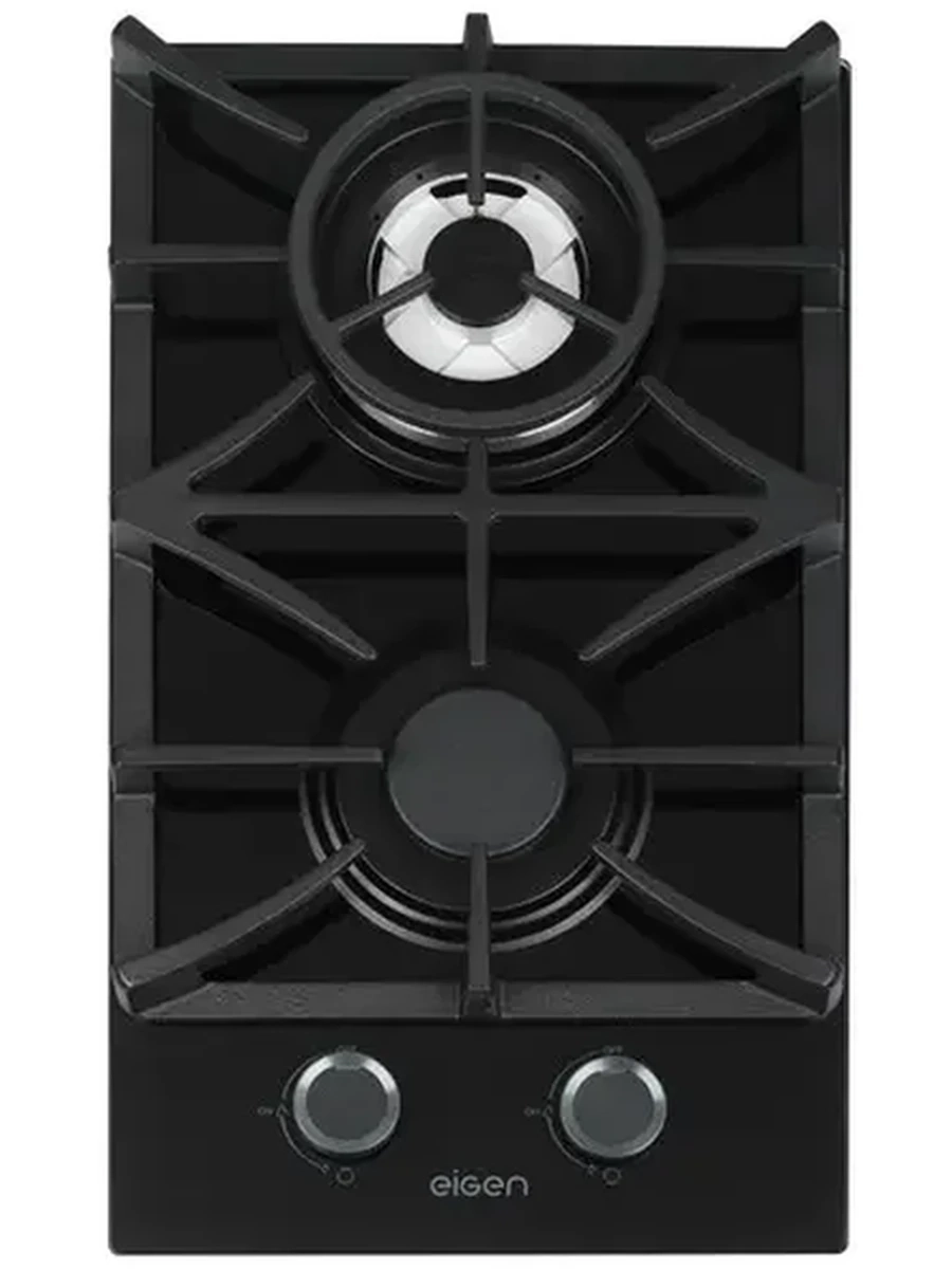 Варочная поверхность газовая Eigen MGBG-312W2 [2 конфорки/ корона/ закаленное стекло/ чугун/ Черный глянецевый]