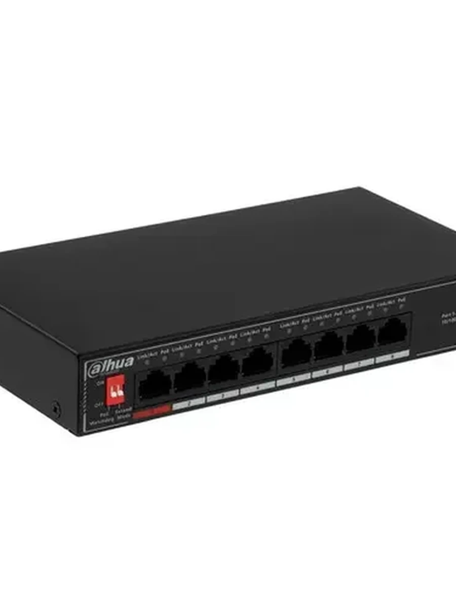 Коммутатор 8-в-1 Dahua DH-SG1008P / 8 портов PoE/Hi-PoE 90 W/дальность передачи 250м/Plug & Play/черный (DH-SG1008P)