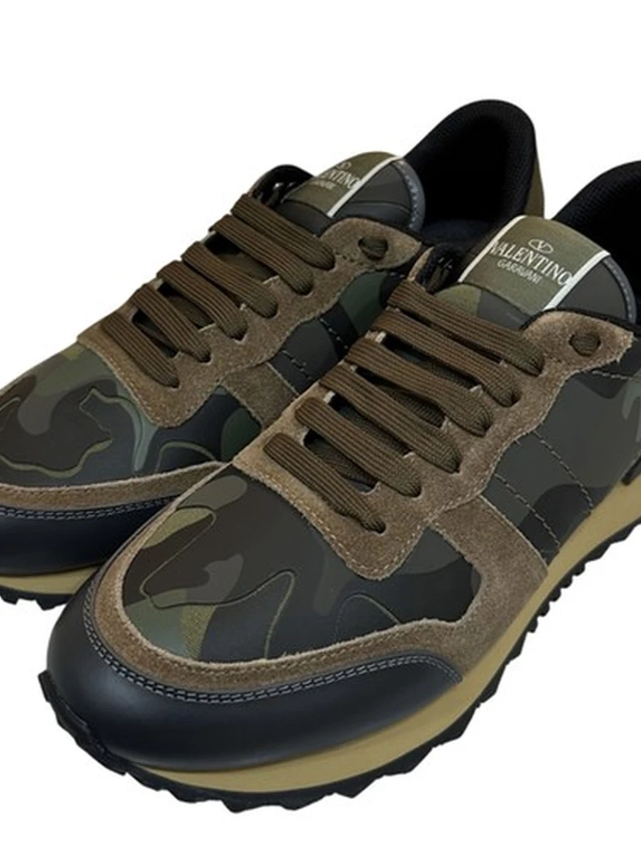 Кроссовки Valentino Rockrunner Camouflage (Валентино Камуфляж) цвет хаки 41 размер кожаные замшевые демисезонные