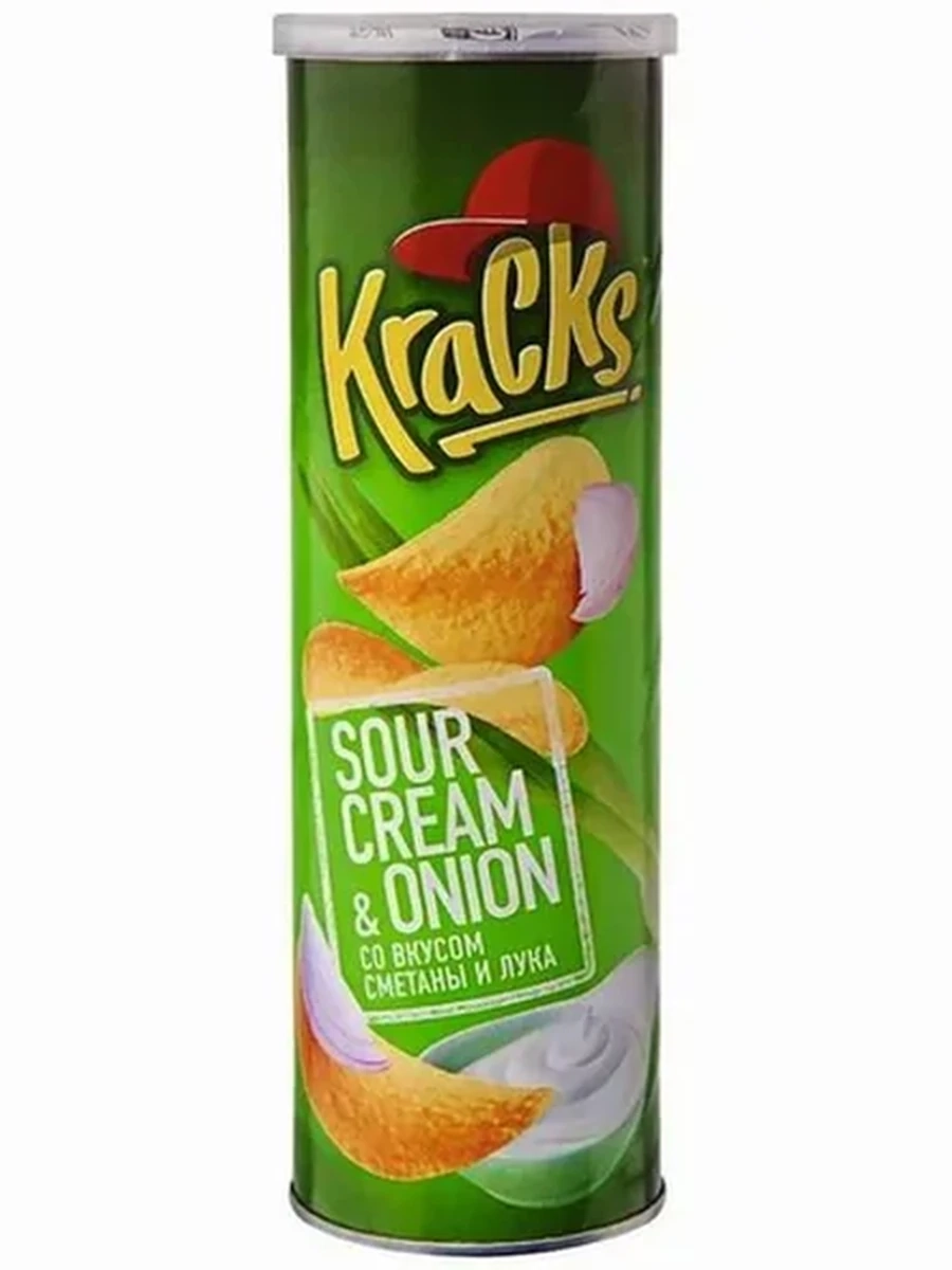 ЧИПСЫ KRACKS СМЕТАНА И ЛУК БАНКА 160ГР
