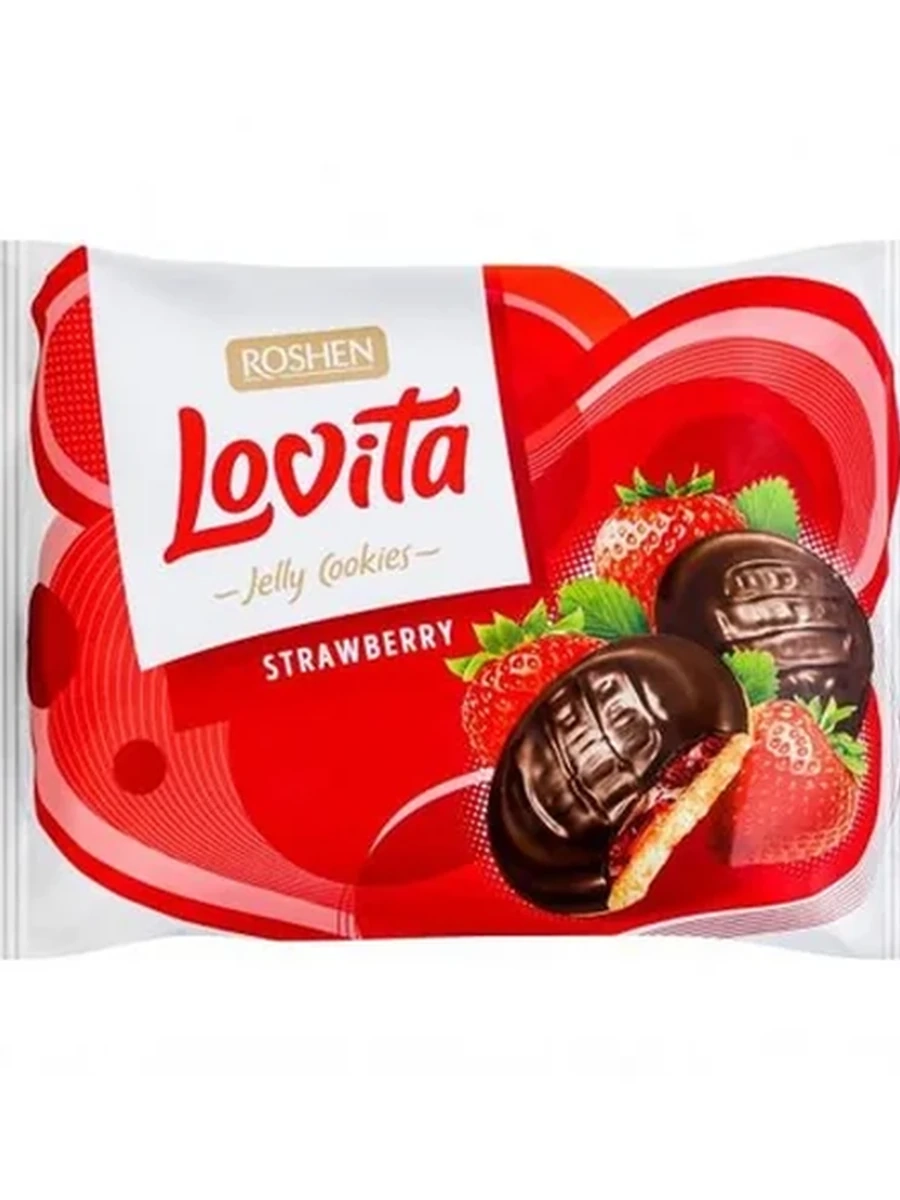 ПЕЧЕНЬЕ LOVITA ДЖЕЛЛИ ЖЕЛЕЙНЫЙ НАЧИНКОЙ КЛУБНИКА 420ГР