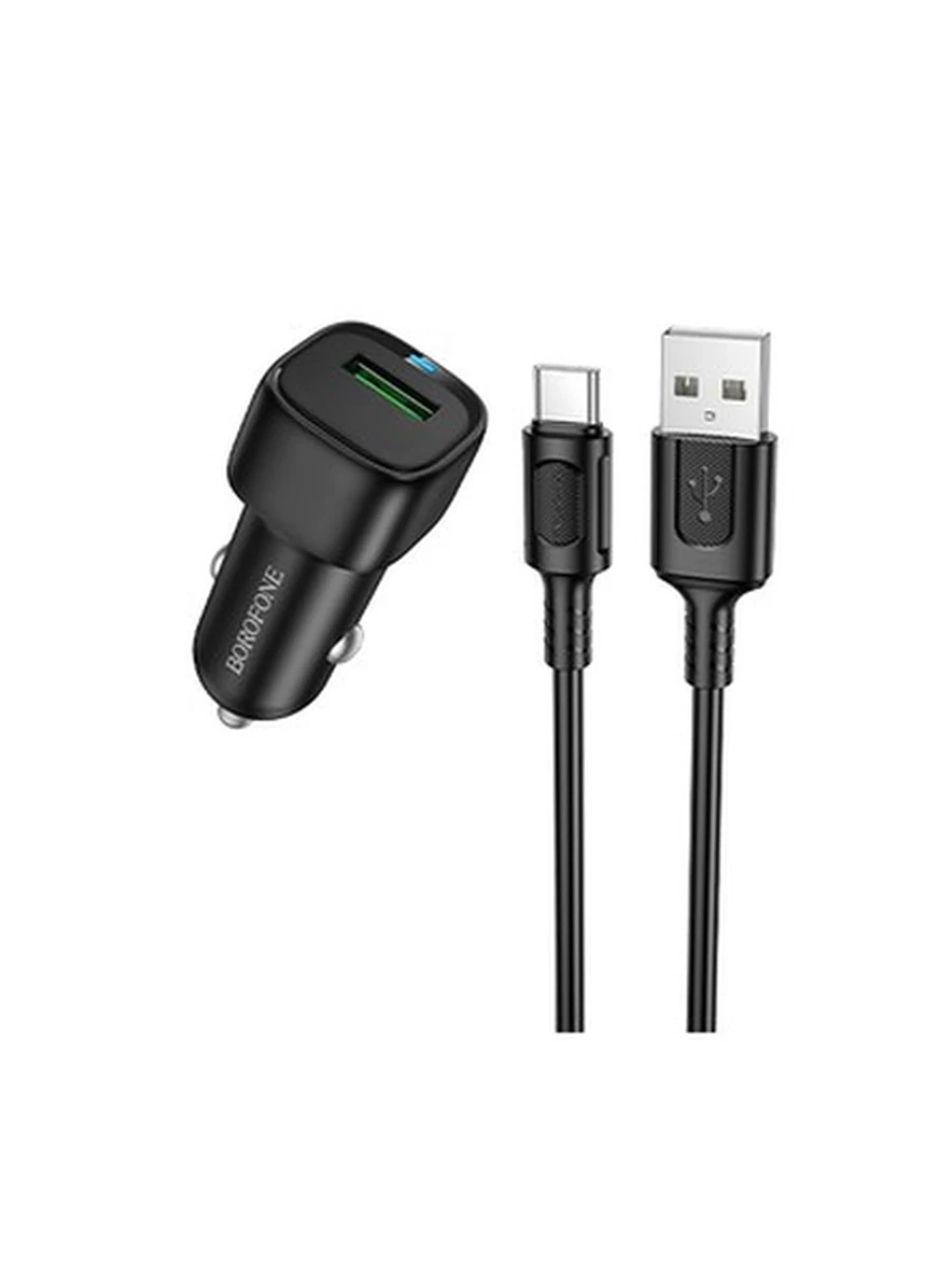 Авто Зарядное Устройство BOROFONE BZ34 Cloud single port QC3.0 car charger set(Type-C) black