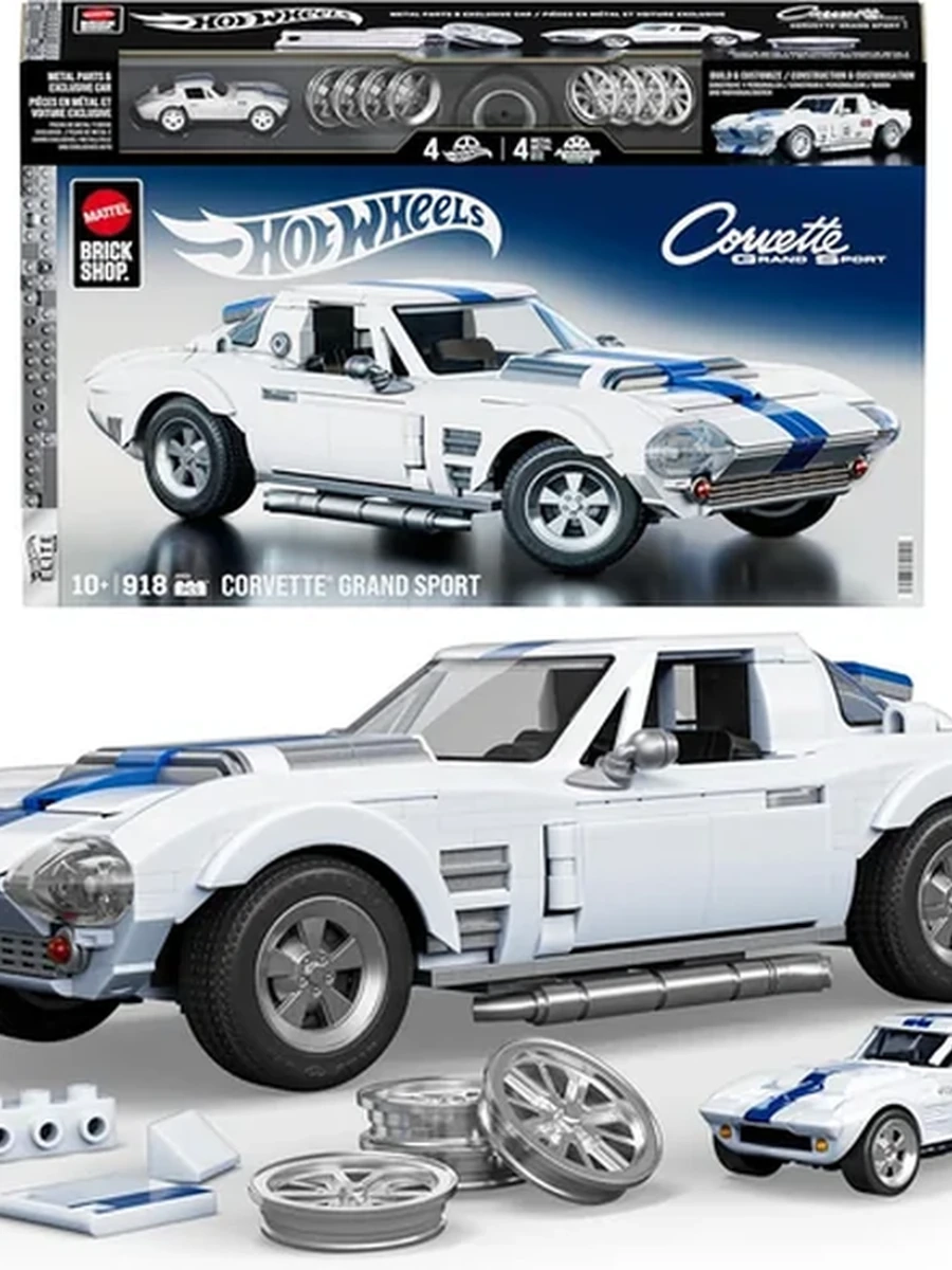 Набор для сборки «Hot Wheels Corvette Grand Sport» от Mattel Brick Shop (918 деталей), коллекционная