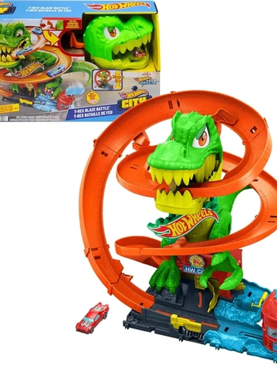 Hot Wheels Игровой Набор "Ти-Рекс и Пожарная Станция" JBM73