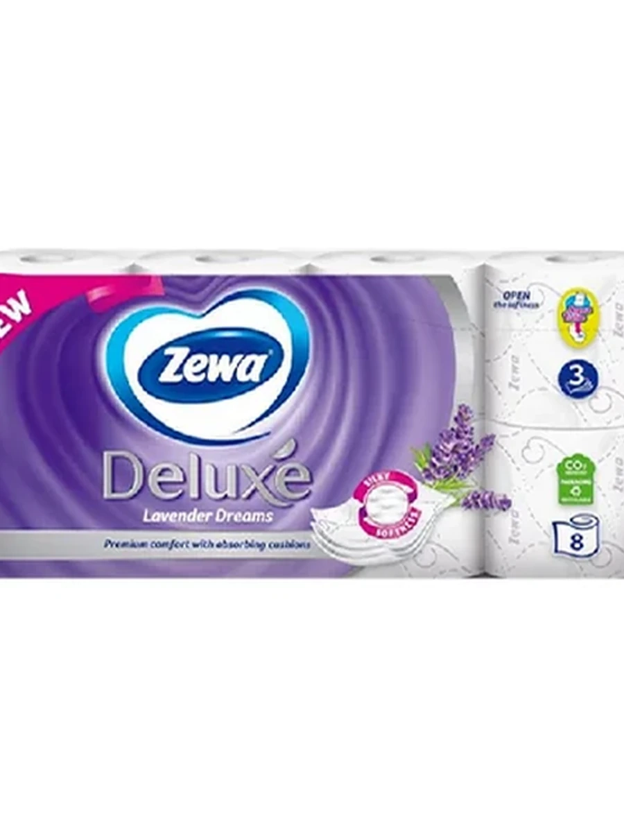 БУМАГА ТУАЛЕТНАЯ ZEWA DELUXE LAVENDER DREAMS 3СЛ 8РУЛ