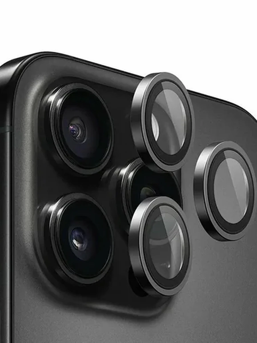 Защитные линзы для камеры на iPhone 16 Pro/Pro Max/ 15 Pro/ Pro Max/ 14 Pro/ Pro Max черный