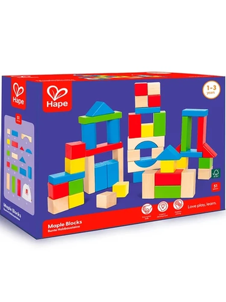 HAPE Игрушка "Конструктор цветной" деревянный, 50 элементов