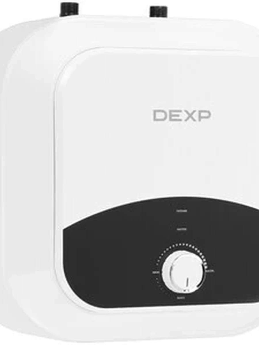 Водонагреватель DEXP D10-20VD2 U [накопительный, 10 л, эмаль, верхнее, плоский, уст-ка: вертикальная, белый]