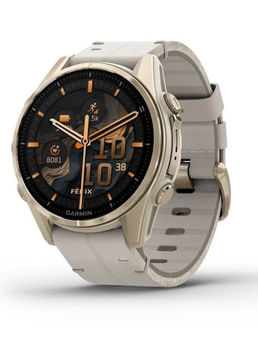 Garmin Fenix 8 - 43 mm AMOLED Sapphire Soft Gold / Limestone Leather Band