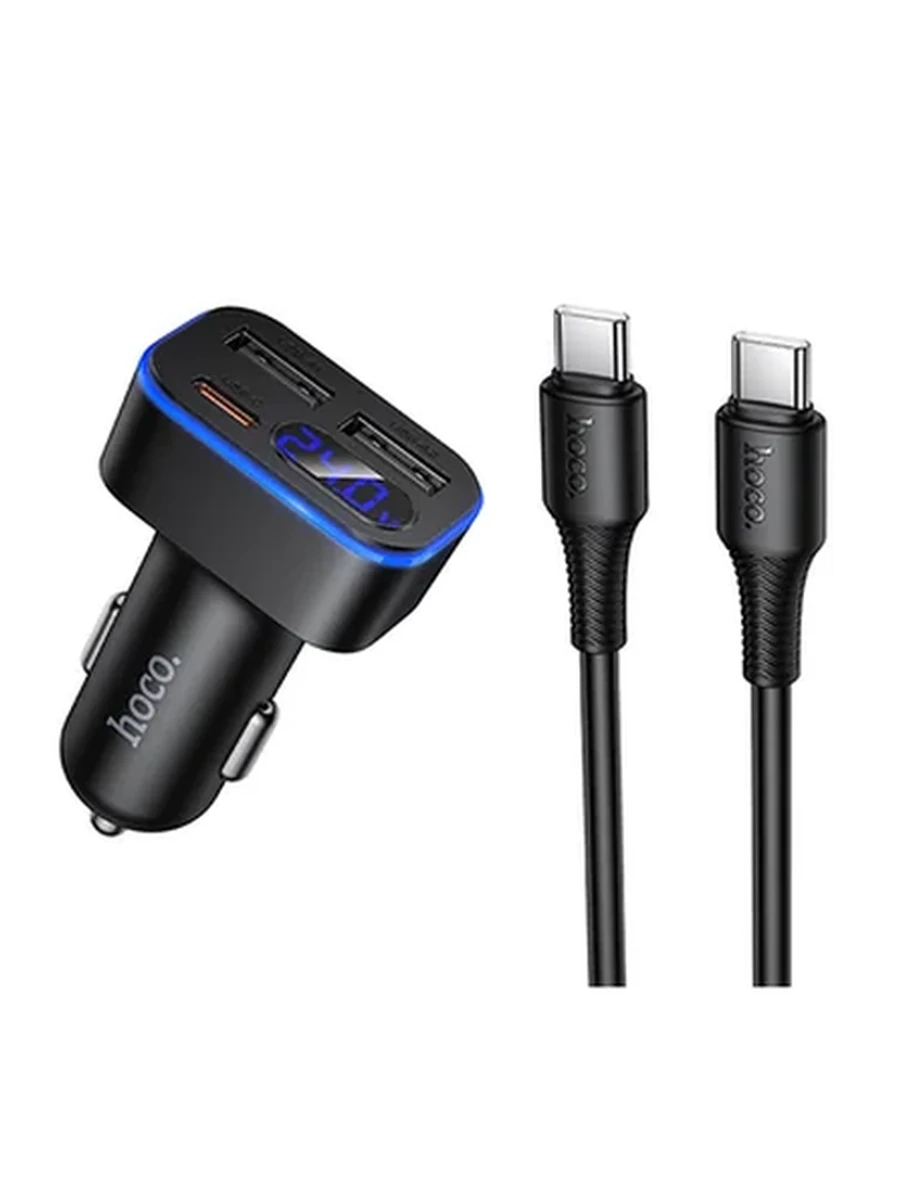 Авто Зарядное Устройство HOCOZ63A Barry 42W(1C2A) digital display car charger set(C to  (Metal Gray)