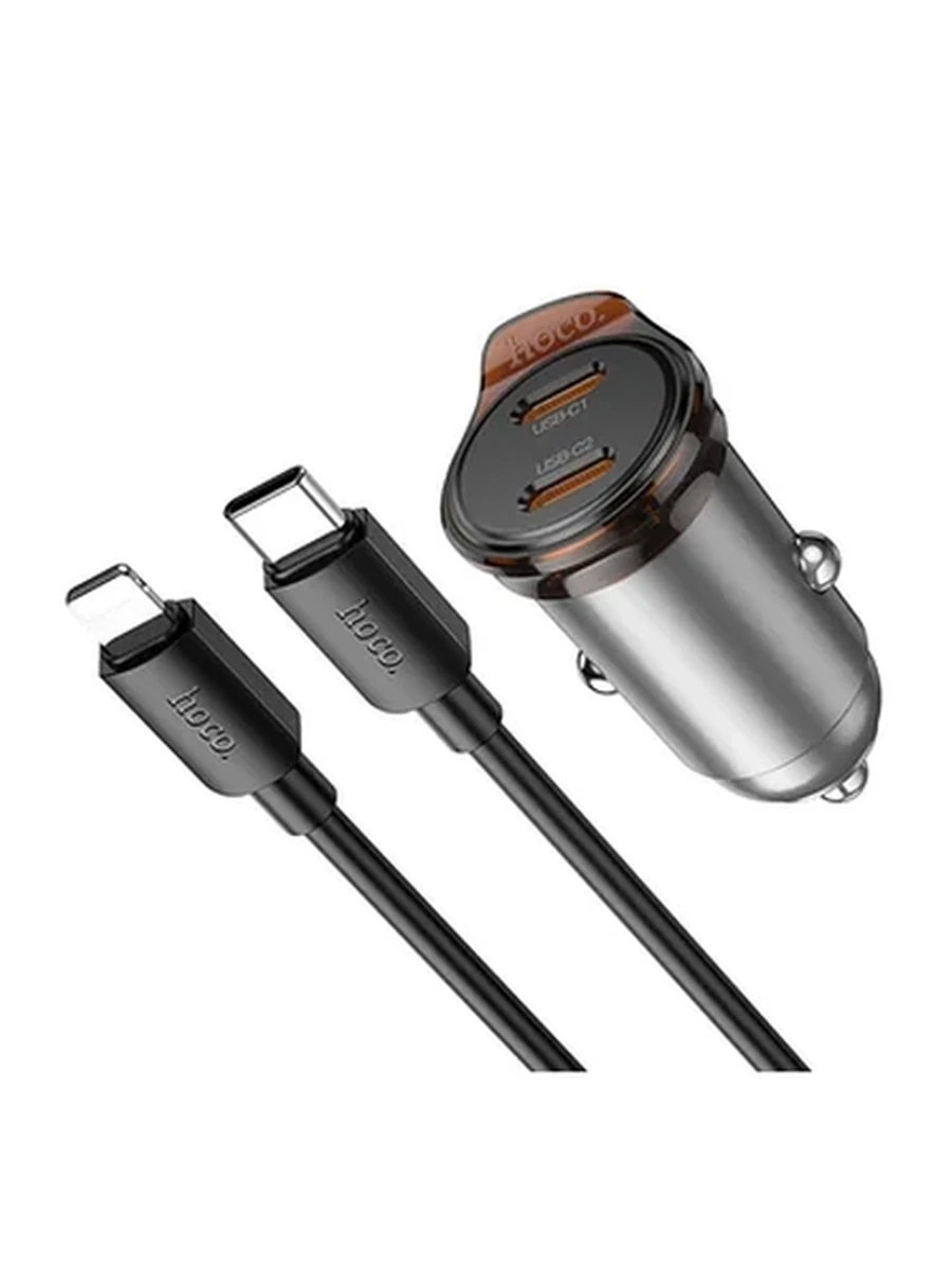Авто Зарядное Устройство HOCO NZ16B Rigorous PD45W(2C) car charger set(C to iP)(Metal Gray)