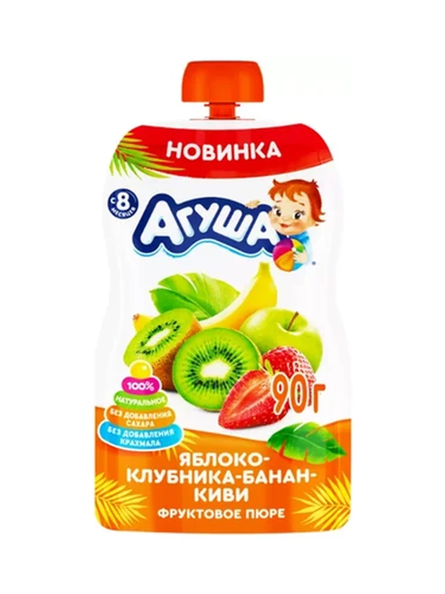 Пюре АГУША яблоко-банан-кубника-киви 90гр