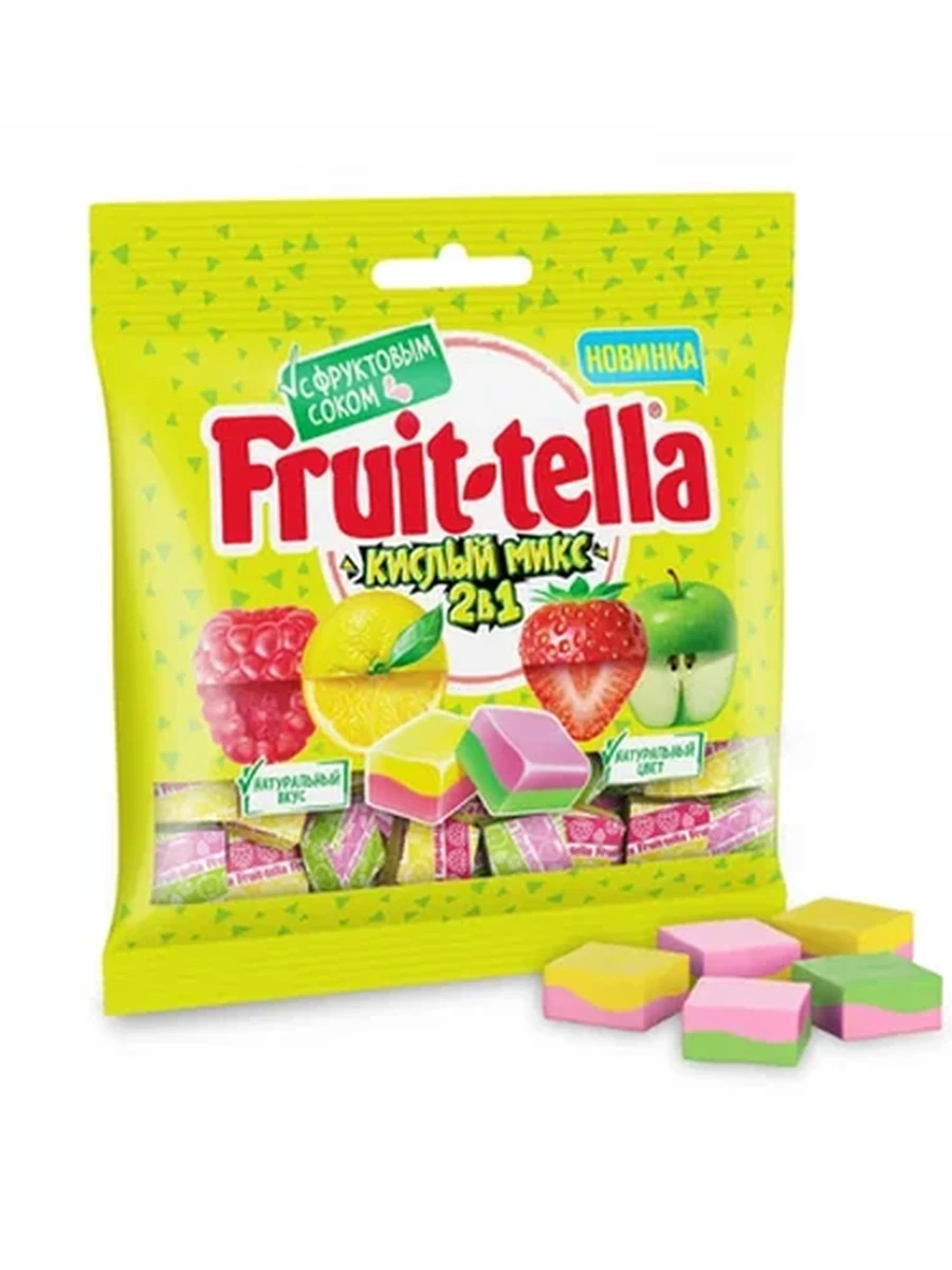 КОНФЕТА ЖЕВАТЕЛЬНАЯ FRUIT-TELLA КИСЛЫЙ МИКС 2В1 70ГР