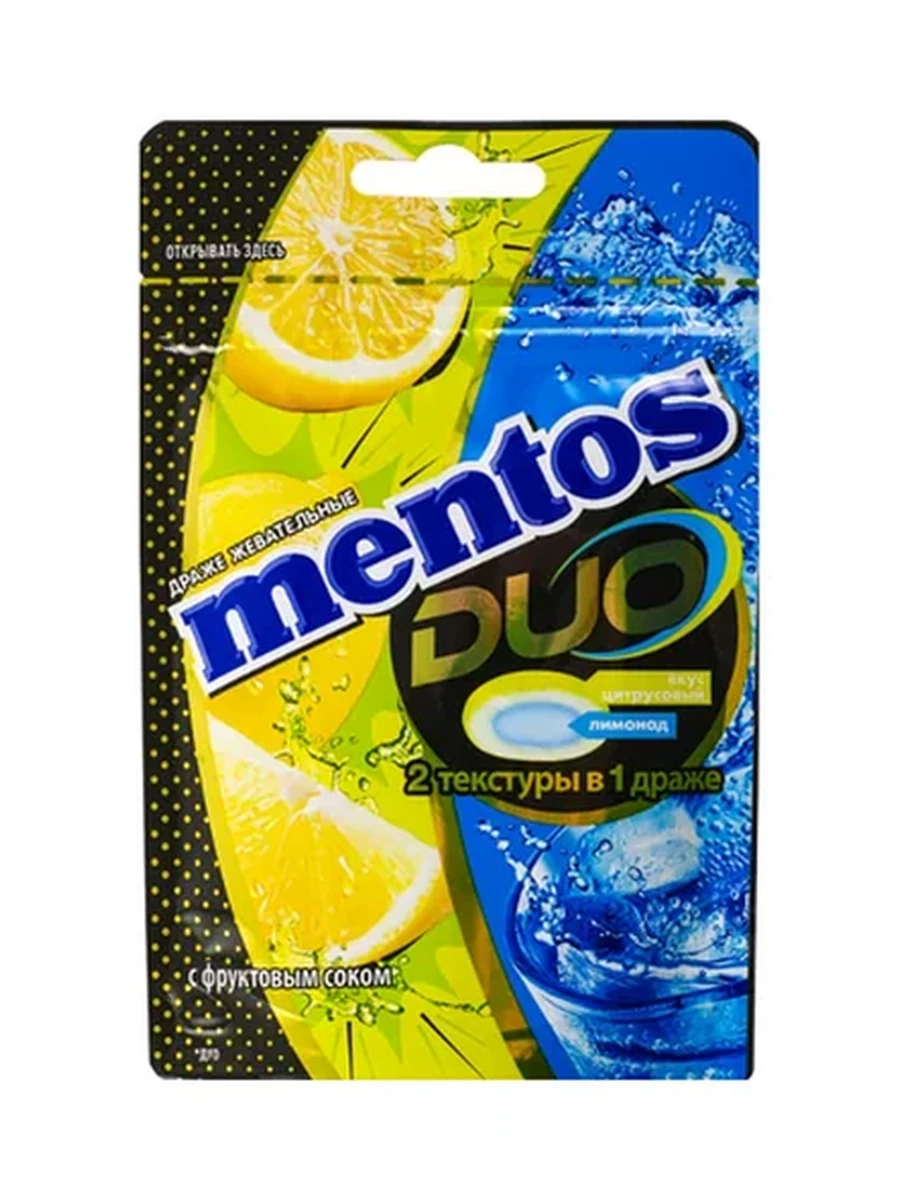 ЖЕВАТЕЛЬНАЯ КОНФЕТА MENTOS DUO SODA ЛИМОН 45ГР