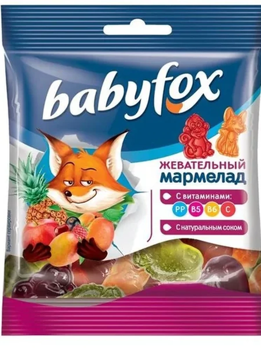 МАРМЕЛАД ЖЕВАТЕЛЬНЫЙ KDV BABYFOX C ВИТАМИНАМИ АССОРТИ 30ГР