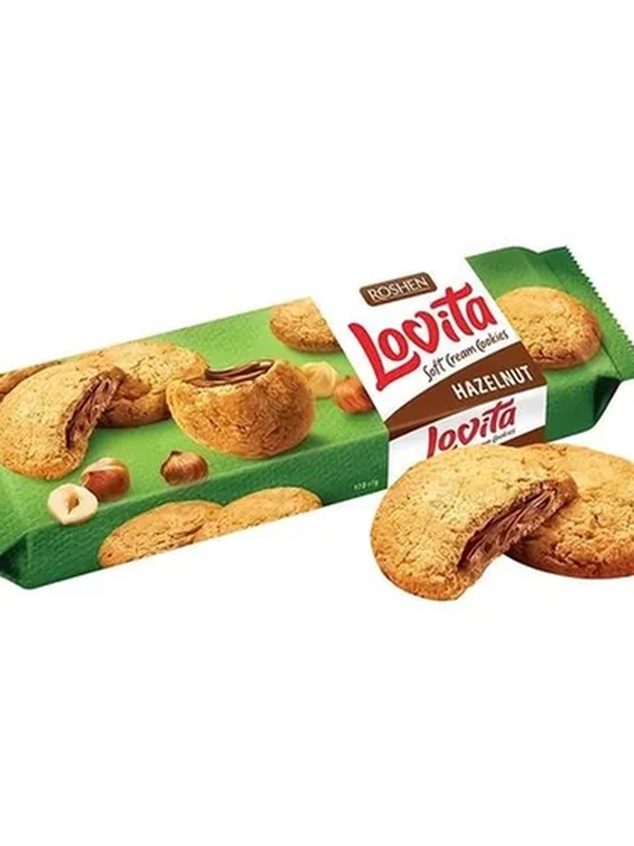 ПЕЧЕНЬЕ СДОБНОЕ LOVITA SOFT CREAM COOKIES С ОРЕХОВОЙ НАЧИНКОЙ ФУНДУК 127ГР