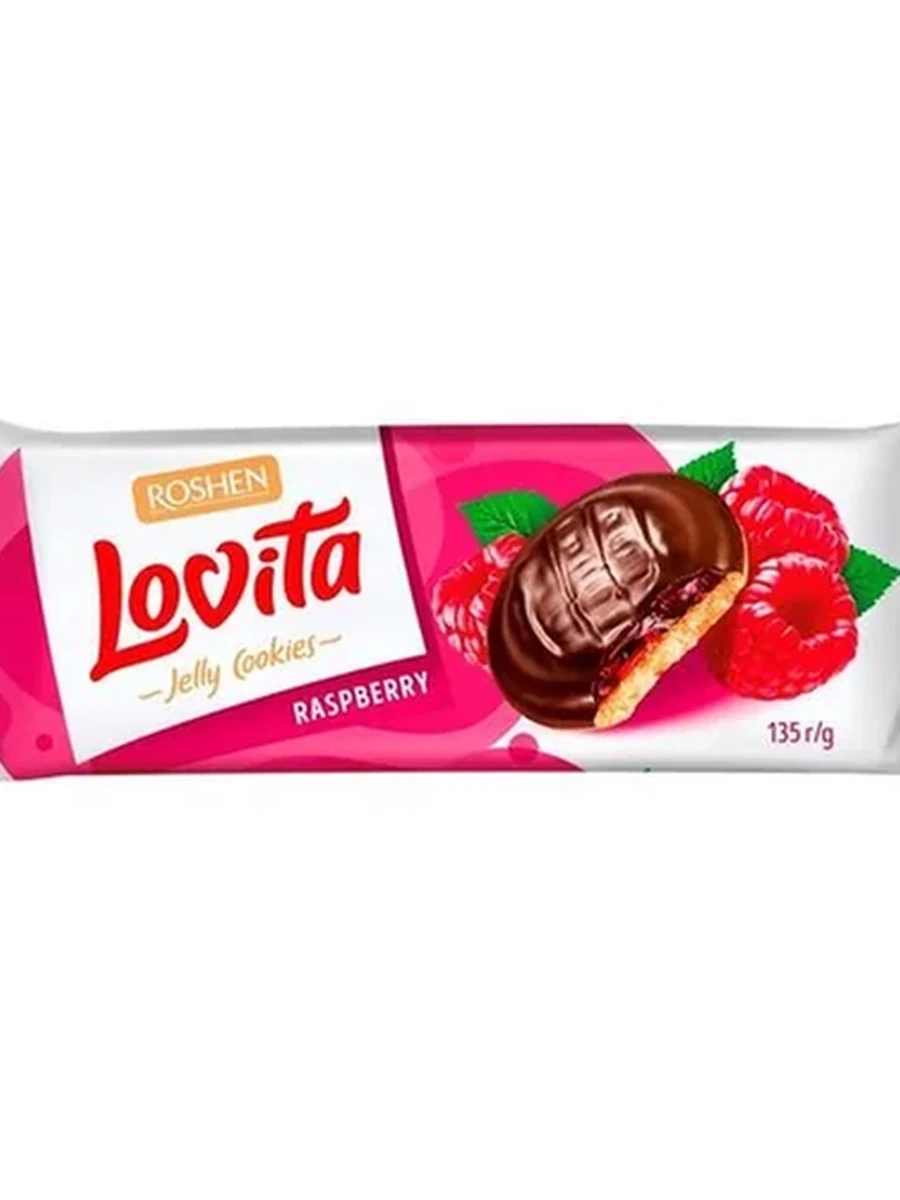 ПЕЧЕНЬЕ LOVITA ДЖЕЛЛИ ЖЕЛЕЙНОЙ НАЧИНКОЙ МАЛИНА 135ГР