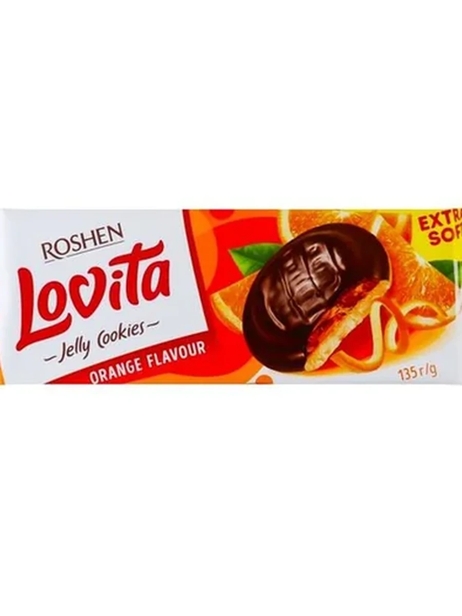 ПЕЧЕНЬЕ LOVITA ДЖЕЛЛИ ЖЕЛЕЙНЫЙ НАЧИНКОЙ АПЕЛЬСИН 135ГР