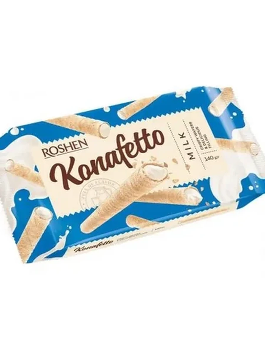 ТРУБОЧКИ ВАФЕЛЬНЫЕ KONAFETTO МОЛОЧНОЙ НАЧИНКОЙ 140ГР