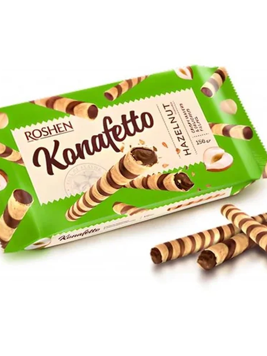 ТРУБОЧКИ ROSHEN ВАФЕЛЬНЫЕ KONAFETTO ОРЕХ 140ГР