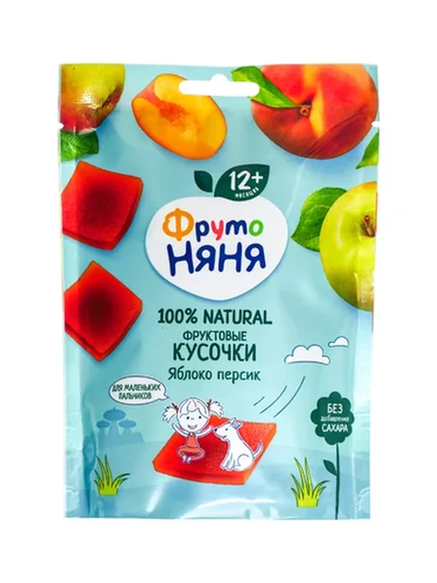 ПАСТИЛА ФРУТО НЯНЯ ФРУКТОВЫЕ КУСОЧКИ ЯБЛОКО/ПЕРСИК 53ГР