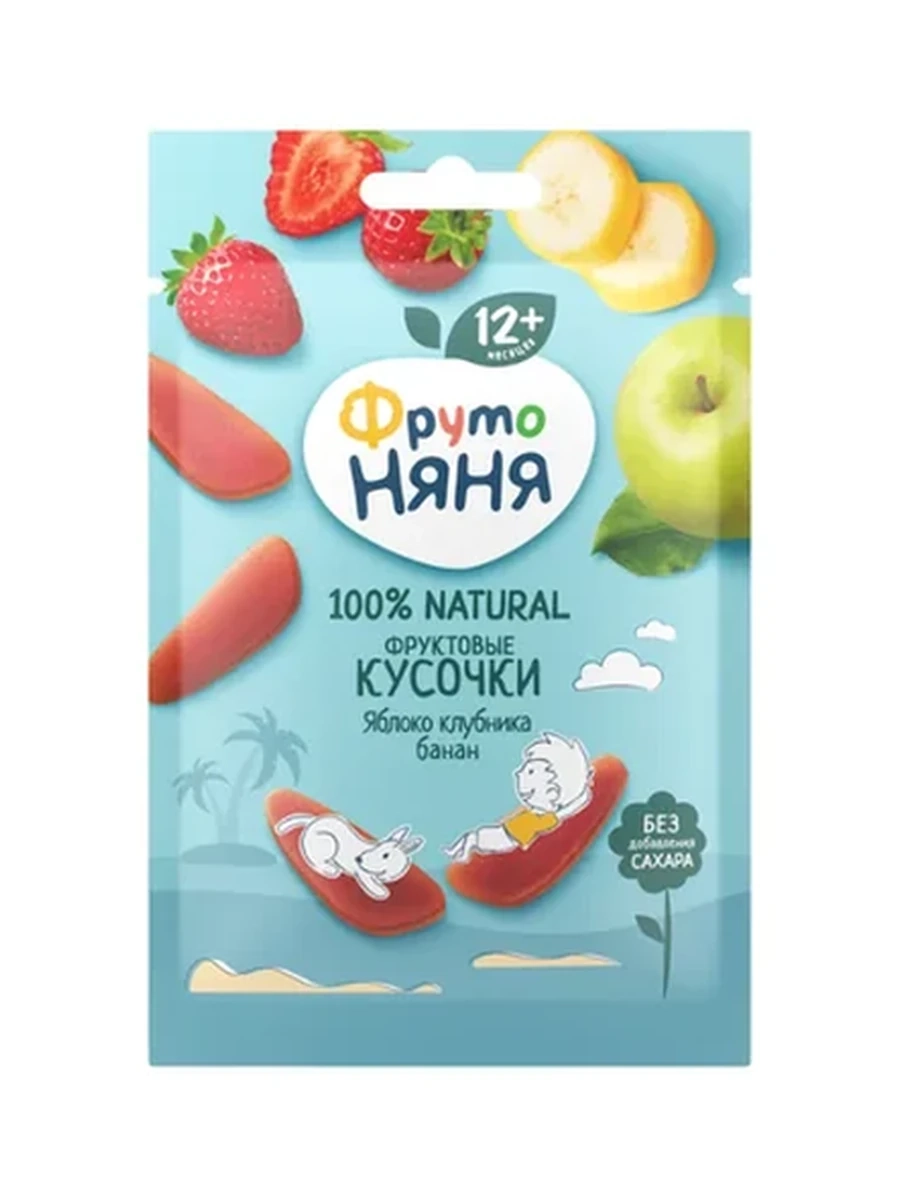ПАСТИЛА ФРУТО НЯНЯ ФРУКТОВЫЕ КУСОЧКИ ЯБЛОКО/КЛУБНИКА/БАНАН 15ГР