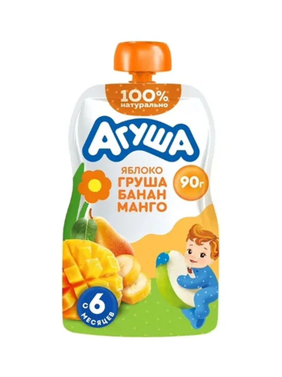 Агуша яблоко/банан/груша/манго 90гр