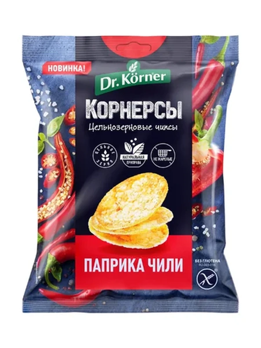 ЧИПСЫ DR.KORNER КУКУРУЗНО-РИСОВЫЕ С ПАПРИКОЙ/ЧИЛИ 50ГР