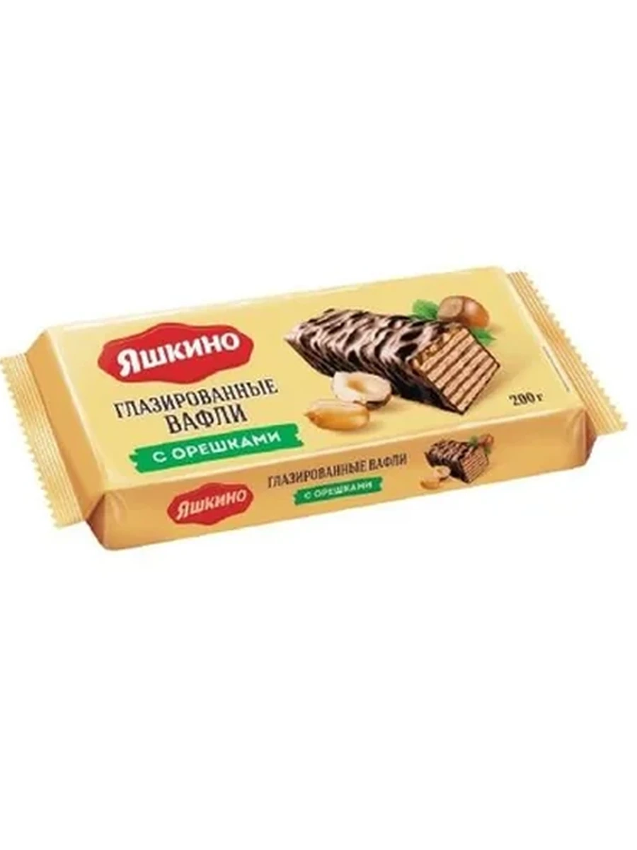 ВАФЛИ ЯШКИНО С ОРЕШКАМИ ГЛАЗИРОВАННЫЕ 200ГР