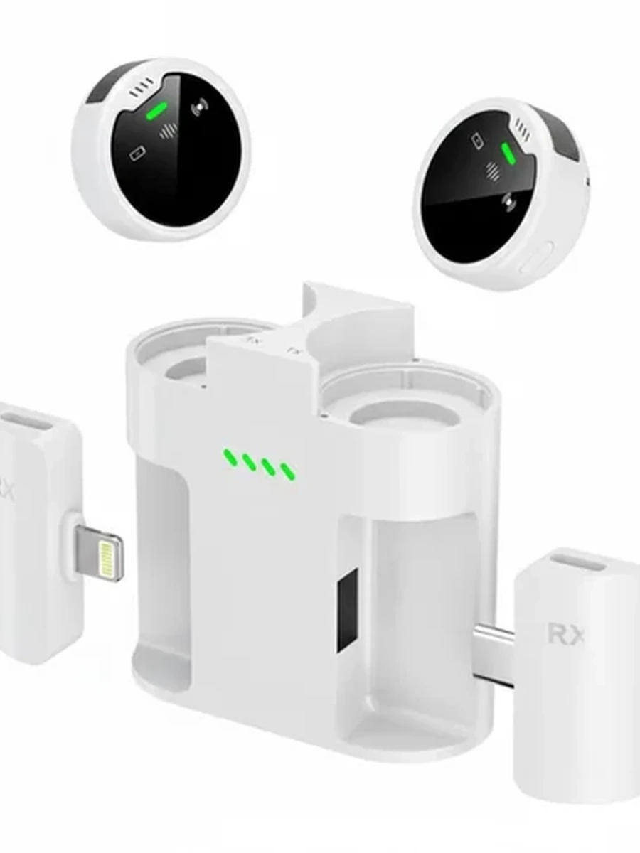 Беспроводной петличный микрофон S60 (2 передатчика + приёмник Lightning/USB-C, кейс-зарядка, шумоподавление) Петличка