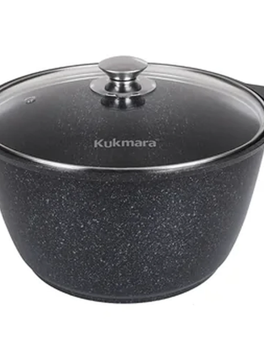 Кастрюля Kukmara 6 л с антипригарным покрытием (Темный мрамор) со стеклянной крышкой