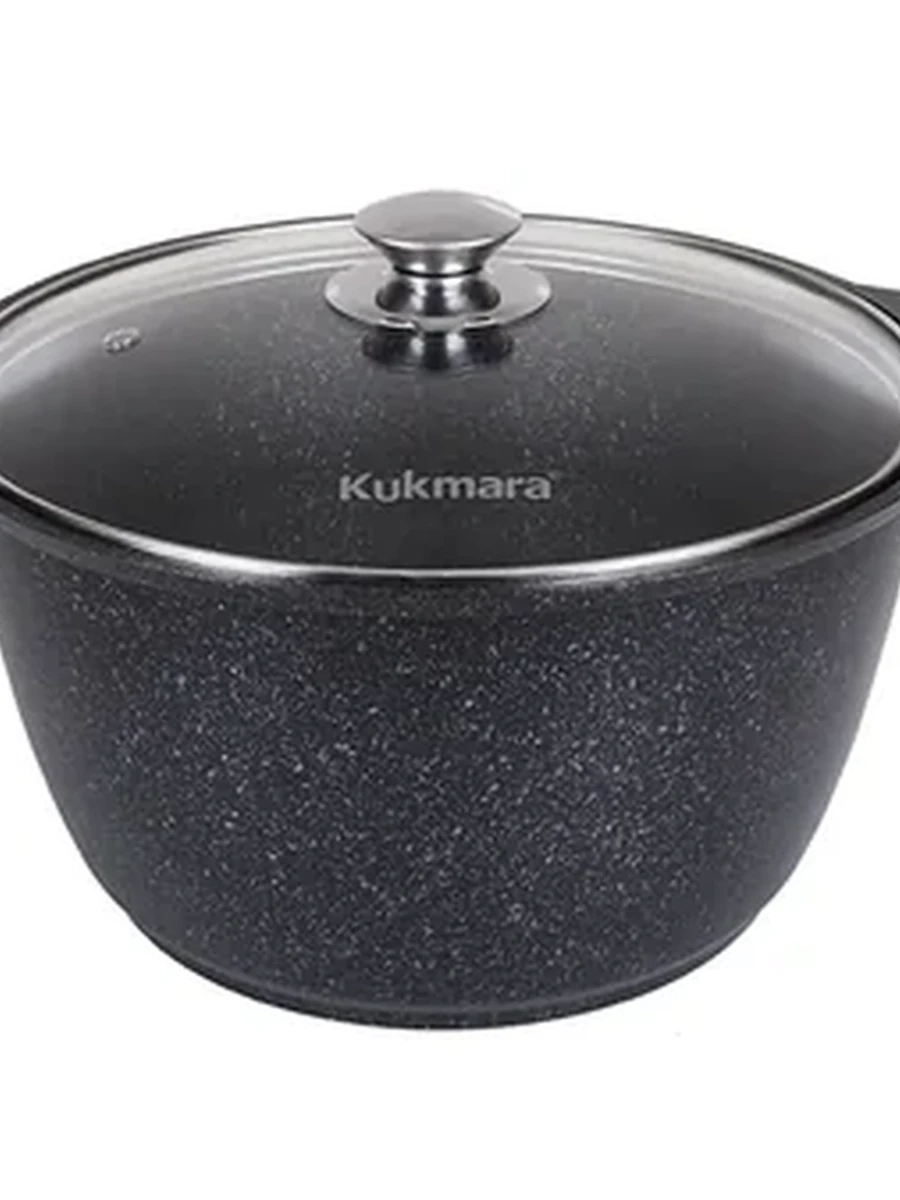 Кастрюля Kukmara 8 л с антипригарным покрытием (Темный мрамор) со стеклянной крышкой