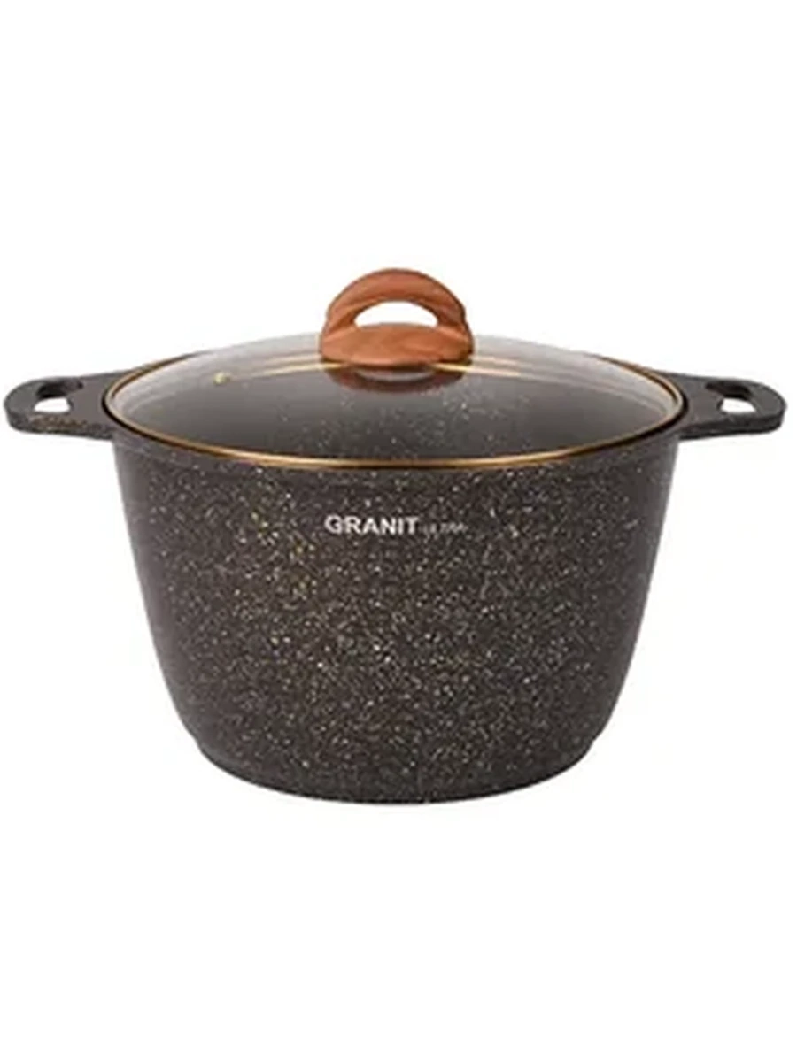 Кастрюля Kukmara 8 л со стеклянной крышкой, АП линия Granit Ultra (Black-gold)
