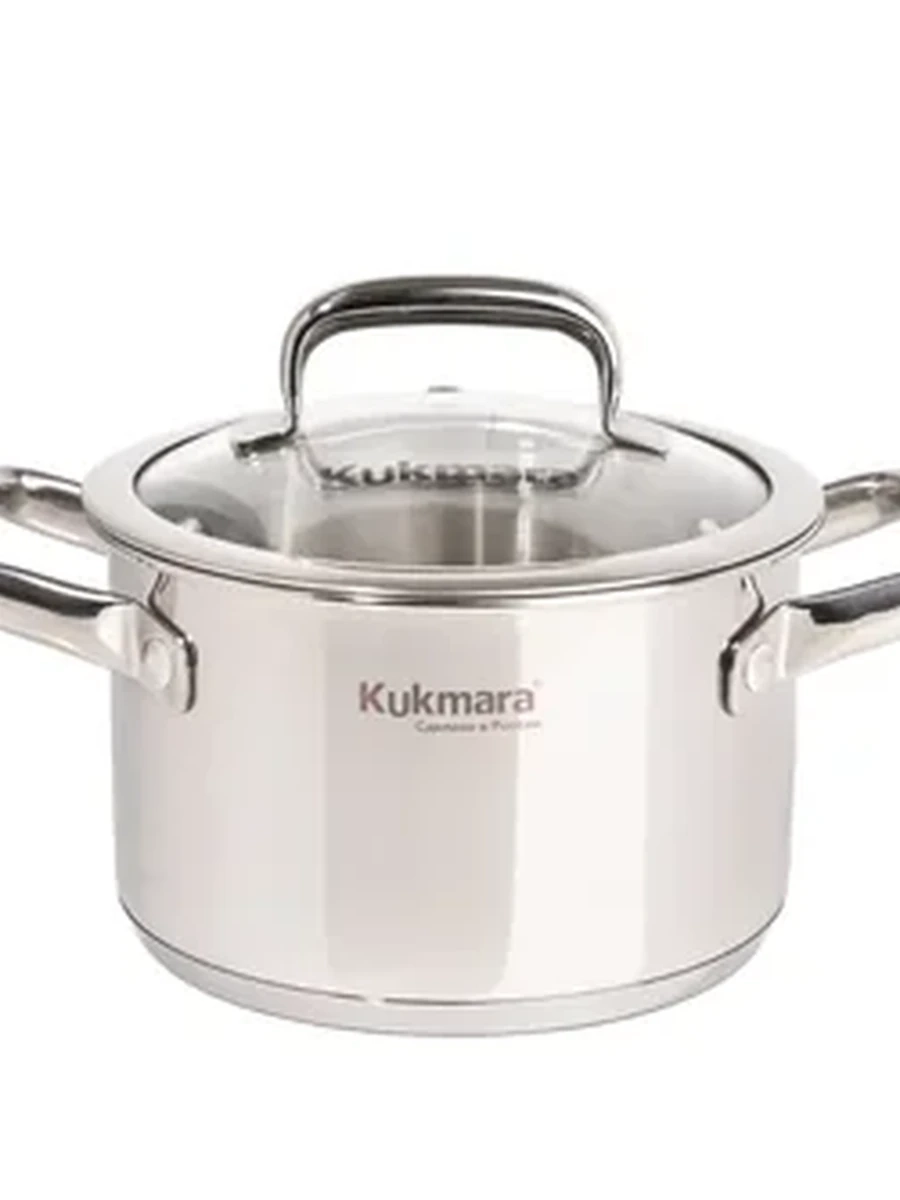 Кастрюля Kukmara из нержавеющей стали 1,8 л со стеклянной крышкой, линия Leon