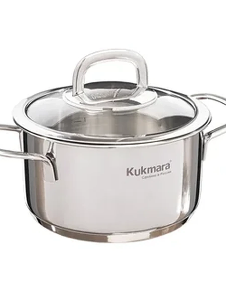 Кастрюля Kukmara из нержавеющей стали 1,8 л со стеклянной крышкой, линия Safia